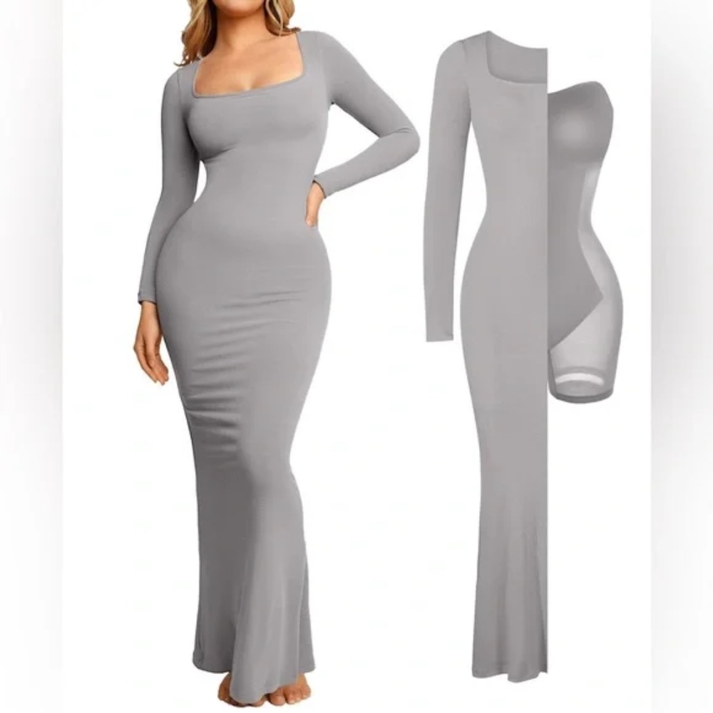 Popilush Shapewear Soft Modal Sculpting Long Sleeve Maxi Dress